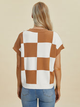 Load image into Gallery viewer, Double Take Full Size Checkered Round Neck Short Sleeve Sweater
