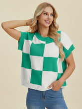 Load image into Gallery viewer, Double Take Full Size Checkered Round Neck Short Sleeve Sweater
