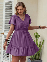 Load image into Gallery viewer, Plus Size Ruffle Hem V-Neck Short Sleeve Dress
