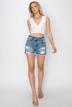 Load image into Gallery viewer, RISEN Stepped Waist Frayed Denim Shorts
