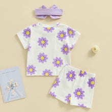 Load image into Gallery viewer, Girl’s Flower Print Shorts Set
