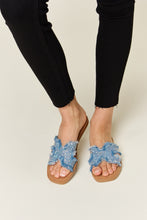 Load image into Gallery viewer, Forever Link Raw Trim Denim H-Band Flat Sandals
