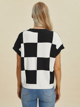 Load image into Gallery viewer, Double Take Full Size Checkered Round Neck Short Sleeve Sweater
