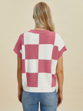 Load image into Gallery viewer, Double Take Full Size Checkered Round Neck Short Sleeve Sweater
