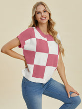 Load image into Gallery viewer, Double Take Full Size Checkered Round Neck Short Sleeve Sweater
