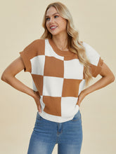 Load image into Gallery viewer, Double Take Full Size Checkered Round Neck Short Sleeve Sweater
