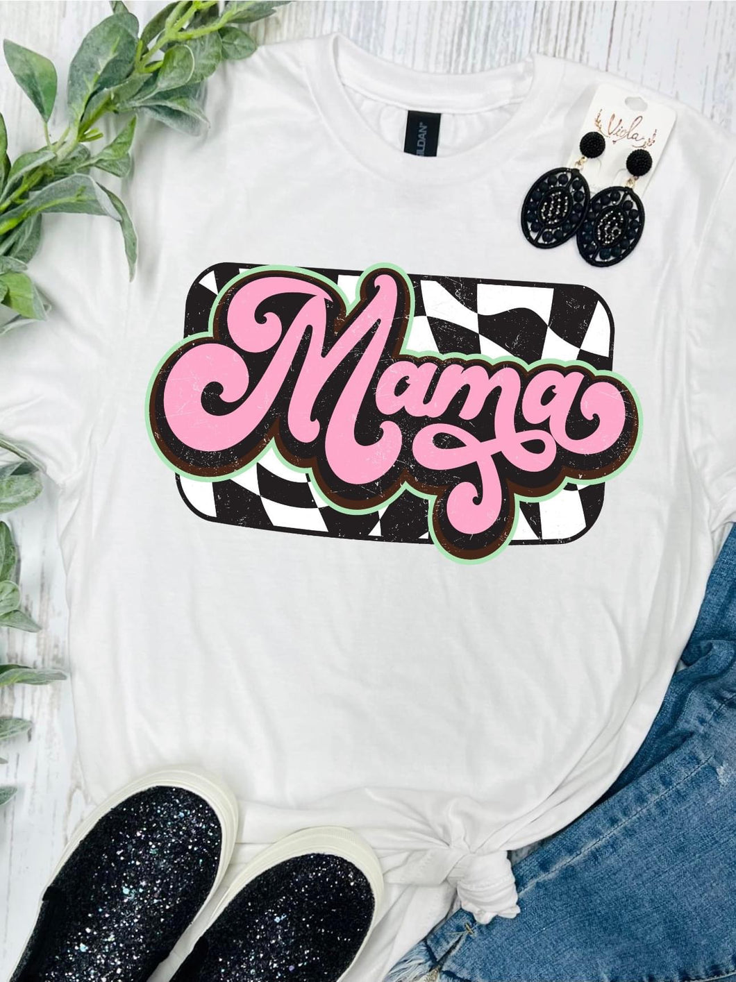 Checkered Mama Tee