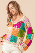 Load image into Gallery viewer, BiBi Multi Color Checkered Long Sleeve Knit Top
