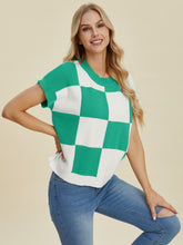 Load image into Gallery viewer, Double Take Full Size Checkered Round Neck Short Sleeve Sweater
