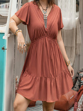 Load image into Gallery viewer, Plus Size Ruffle Hem V-Neck Short Sleeve Dress
