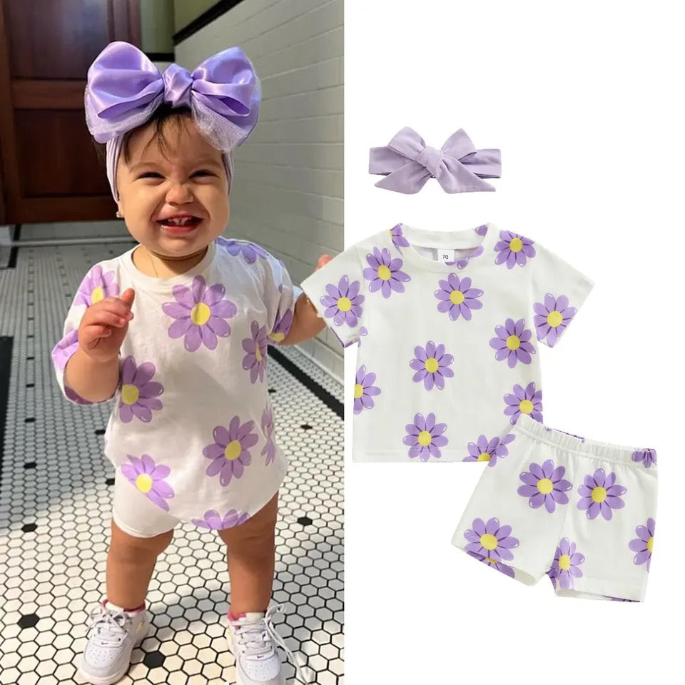 Girl’s Flower Print Shorts Set