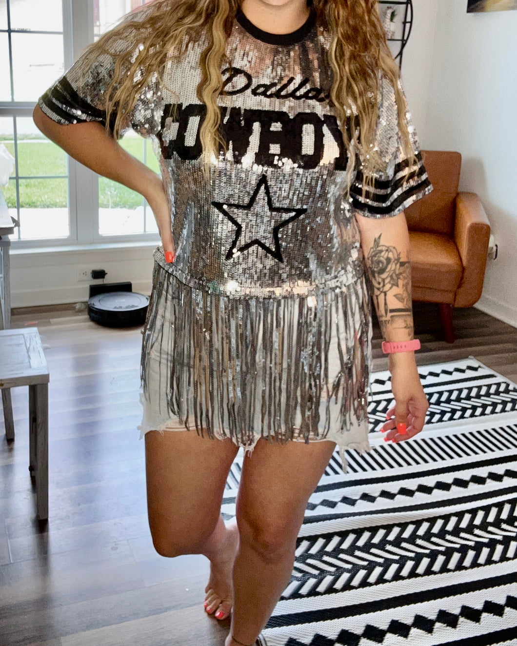 Cowboys Fringe Sequin Top