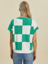 Load image into Gallery viewer, Double Take Full Size Checkered Round Neck Short Sleeve Sweater
