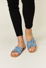 Load image into Gallery viewer, Forever Link Raw Trim Denim H-Band Flat Sandals
