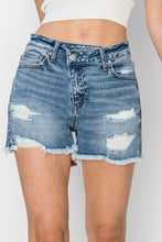 Load image into Gallery viewer, RISEN Stepped Waist Frayed Denim Shorts
