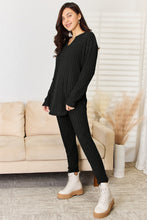 Load image into Gallery viewer, Basic Bae Full Size Notched Long Sleeve Top and Pants Set
