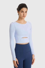 Load image into Gallery viewer, Cutout Long Sleeve Cropped Sports Top
