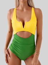 Load image into Gallery viewer, Tied Cutout Contrast One-Piece Swimwear
