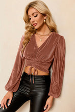 Load image into Gallery viewer, Drawstring V-Neck Balloon Sleeve Blouse
