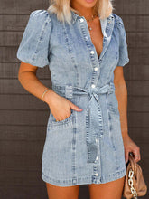 Load image into Gallery viewer, Puff Sleeve Button Up Mini Dress
