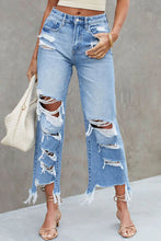 Load image into Gallery viewer, Distressed Raw Hem Jeans with Pockets
