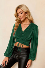 Load image into Gallery viewer, Drawstring V-Neck Balloon Sleeve Blouse
