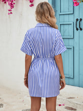 Load image into Gallery viewer, Striped Half Button Short Sleeve Midi Dress
