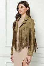 Load image into Gallery viewer, Veveret Suede Fringe Long Sleeve Moto Jacket
