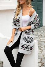 Load image into Gallery viewer, Pocketed Geometric Open Front Dropped Shoulder Cardigan
