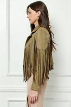 Load image into Gallery viewer, Veveret Suede Fringe Long Sleeve Moto Jacket
