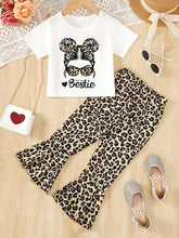 Load image into Gallery viewer, BESTIE Round Neck T-Shirt and Leopard Pants Set
