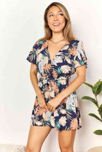 Load image into Gallery viewer, Double Take Botanical Print Surplice Neck Tie Waist Romper
