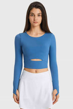 Load image into Gallery viewer, Cutout Long Sleeve Cropped Sports Top
