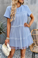 Load image into Gallery viewer, Frill Trim Spliced Mesh Mini Dress
