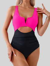 Load image into Gallery viewer, Tied Cutout Contrast One-Piece Swimwear
