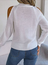 Load image into Gallery viewer, Cable-Knit Turtleneck Cold Shoulder Sweater
