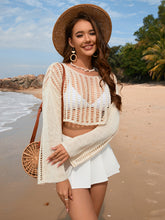 Load image into Gallery viewer, Openwork Boat Neck Long Sleeve Cover-Up
