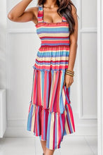 Load image into Gallery viewer, Striped Frill Smocked Tiered Midi Dress
