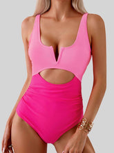 Load image into Gallery viewer, Tied Cutout Contrast One-Piece Swimwear
