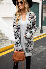 Load image into Gallery viewer, Pocketed Geometric Open Front Dropped Shoulder Cardigan
