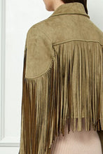 Load image into Gallery viewer, Veveret Suede Fringe Long Sleeve Moto Jacket
