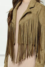 Load image into Gallery viewer, Veveret Suede Fringe Long Sleeve Moto Jacket
