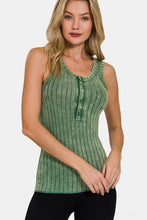 Load image into Gallery viewer, Zenana Washed Ribbed Half Snap Henry Tank
