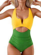 Load image into Gallery viewer, Tied Cutout Contrast One-Piece Swimwear
