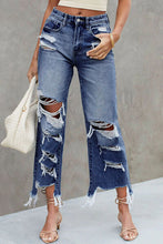 Load image into Gallery viewer, Distressed Raw Hem Jeans with Pockets
