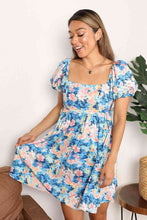 Load image into Gallery viewer, Double Take Floral Square Neck Puff Sleeve Dress
