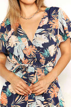 Load image into Gallery viewer, Double Take Botanical Print Surplice Neck Tie Waist Romper
