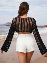 Load image into Gallery viewer, Openwork Boat Neck Long Sleeve Cover-Up
