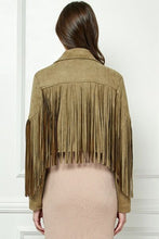 Load image into Gallery viewer, Veveret Suede Fringe Long Sleeve Moto Jacket
