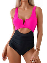 Load image into Gallery viewer, Tied Cutout Contrast One-Piece Swimwear
